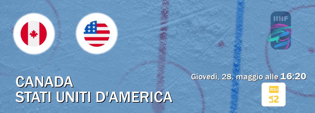 Il match Canada - Stati Uniti d'America sarà trasmesso in diretta TV su RSI La 2 (ore 16:20) Il match Canada - Stati Uniti d'America sarà trasmesso in diretta TV su RSI La 2 (ore 16:20)