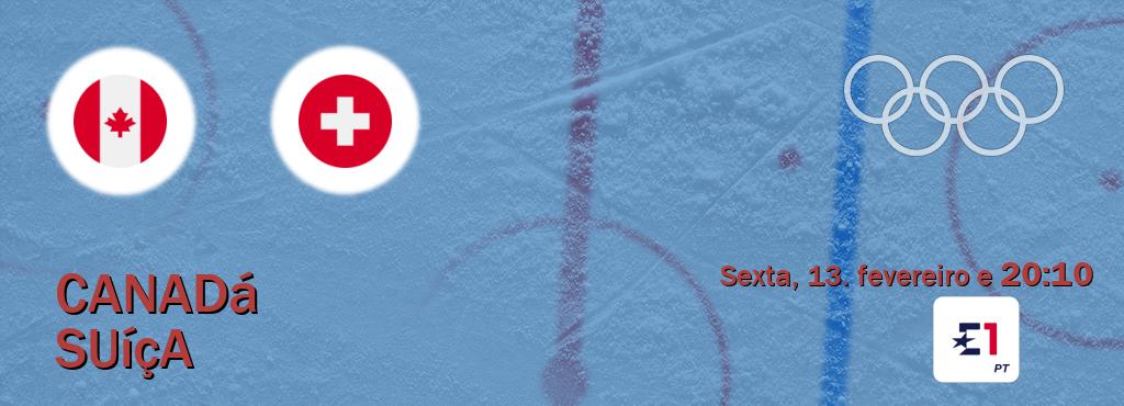 Jogo entre Canadá e Suíça tem emissão Eurosport (sexta, 13. fevereiro e  20:10).