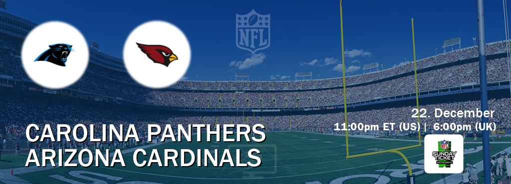 You can watch game live between Carolina Panthers and Arizona Cardinals on NFL Sunday Ticket(US).