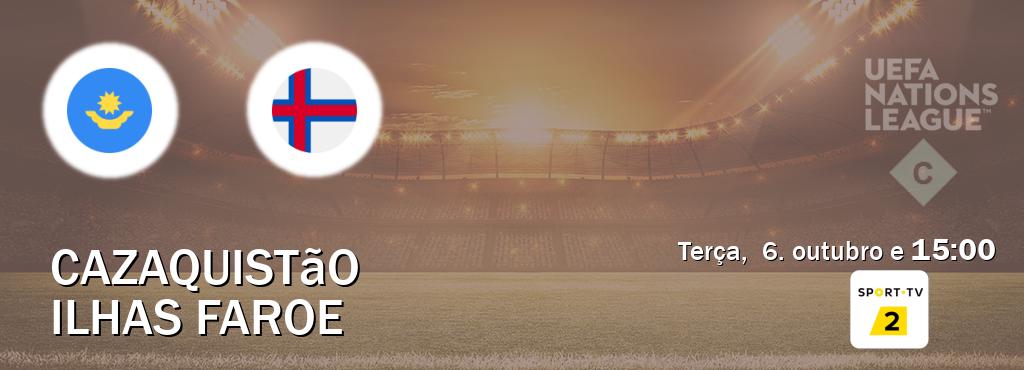 Jogo entre Cazaquistão e Ilhas Faroe tem emissão Sport TV 2 (terça, 6. outubro e 15:00). Jogo entre Cazaquistão e Ilhas Faroe tem emissão Sport TV 2 (terça, 6. outubro e 15:00).