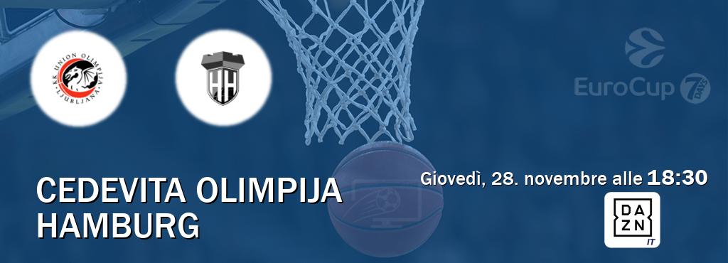 Il match Cedevita Olimpija - Hamburg sarà trasmesso in diretta TV su DAZN Italia (ore 18:30)