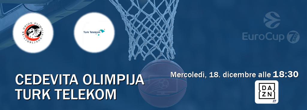 Il match Cedevita Olimpija - Turk Telekom sarà trasmesso in diretta TV su DAZN Italia (ore 18:30)