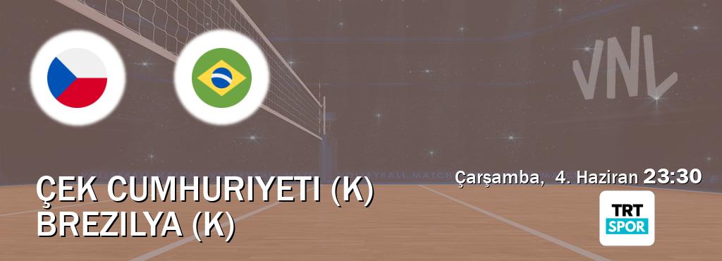 Karşılaşma Çek Cumhuriyeti (K) - Brezilya (K) TRT Spor'den canlı yayınlanacak (Çarşamba,  4. Haziran  23:30).