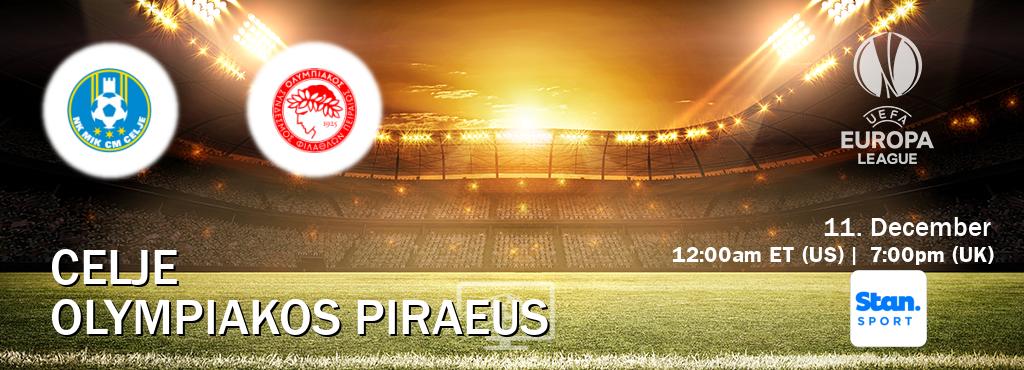 You can watch game live between Celje and Olympiakos Piraeus on Stan Sport(AU). You can watch game live between Celje and Olympiakos Piraeus on Stan Sport(AU).