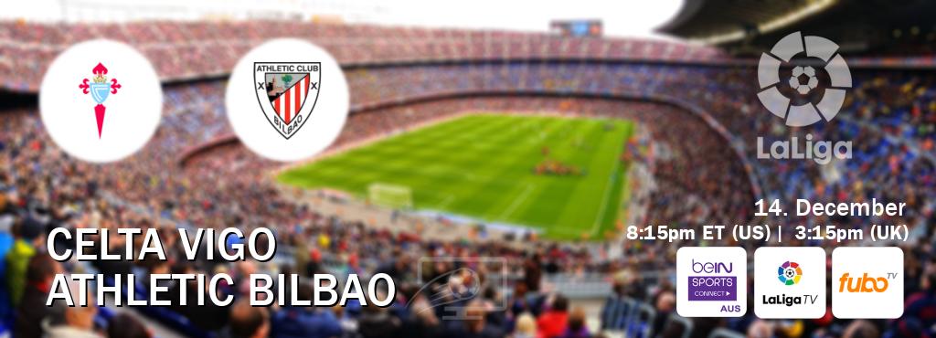 You can watch game live between Celta Vigo and Athletic Bilbao on beIN Sports Connect(AU), LaLiga TV(UK), fuboTV(US). You can watch game live between Celta Vigo and Athletic Bilbao on beIN Sports Connect(AU), LaLiga TV(UK), fuboTV(US).