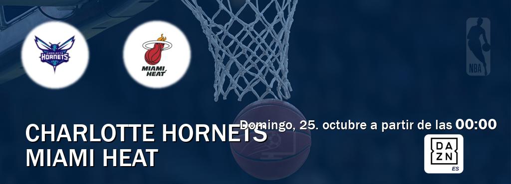El partido entre Charlotte Hornets y Miami Heat será retransmitido por DAZN España (domingo, 25. octubre a partir de las 00:00). El partido entre Charlotte Hornets y Miami Heat será retransmitido por DAZN España (domingo, 25. octubre a partir de las 00:00).
