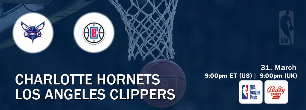 You can watch game live between Charlotte Hornets and Los Angeles Clippers on NBA League Pass and Bally Sports SoCal(US).