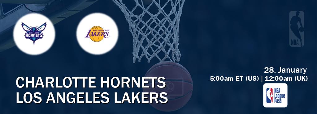 You can watch game live between Charlotte Hornets and Los Angeles Lakers on NBA League Pass.