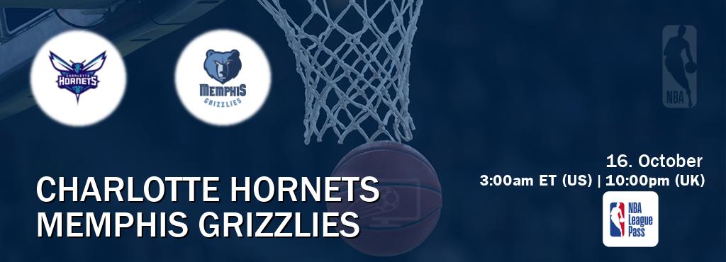 You can watch game live between Charlotte Hornets and Memphis Grizzlies on NBA League Pass. You can watch game live between Charlotte Hornets and Memphis Grizzlies on NBA League Pass.