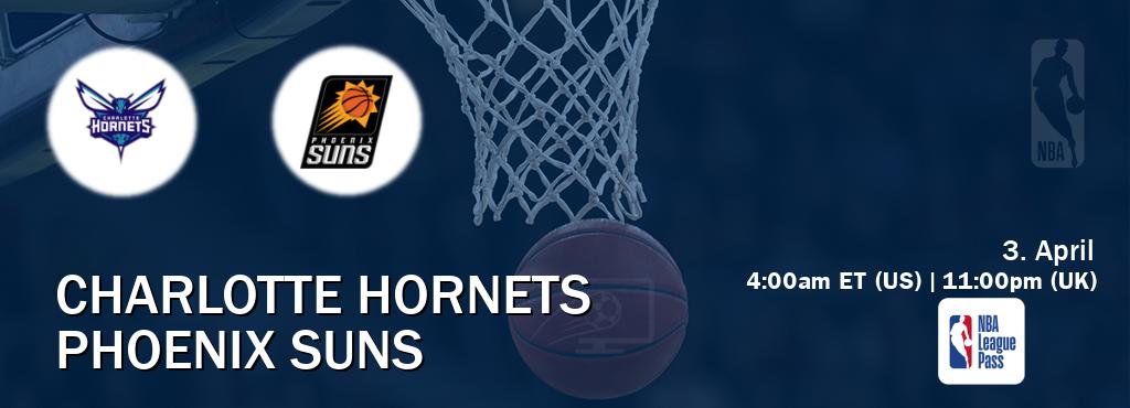You can watch game live between Charlotte Hornets and Phoenix Suns on NBA League Pass.