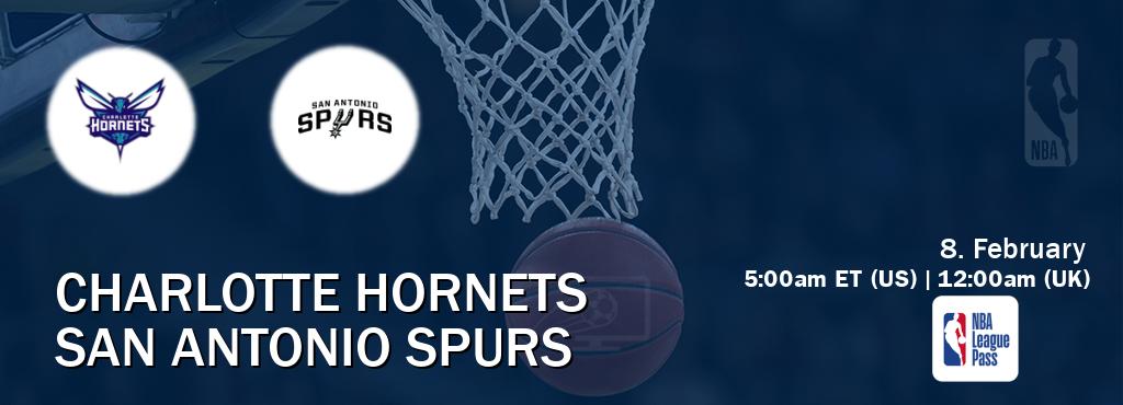 You can watch game live between Charlotte Hornets and San Antonio Spurs on NBA League Pass.