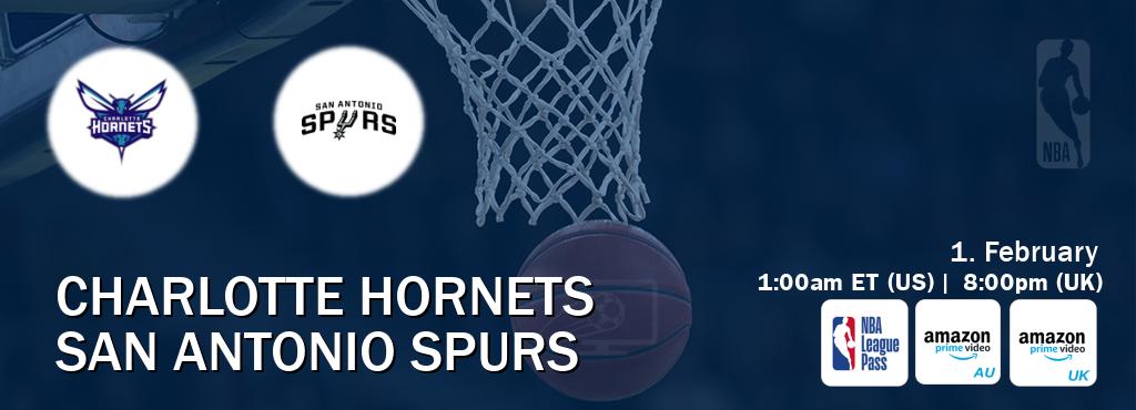 You can watch game live between Charlotte Hornets and San Antonio Spurs on NBA League Pass, Amazon Prime Australia(AU), Amazon Prime Video UK(UK).
