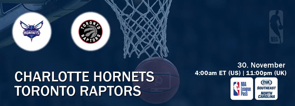 You can watch game live between Charlotte Hornets and Toronto Raptors on NBA League Pass and Bally Sports Southeast - North Carolina(US). You can watch game live between Charlotte Hornets and Toronto Raptors on NBA League Pass and Bally Sports Southeast - North Carolina(US).