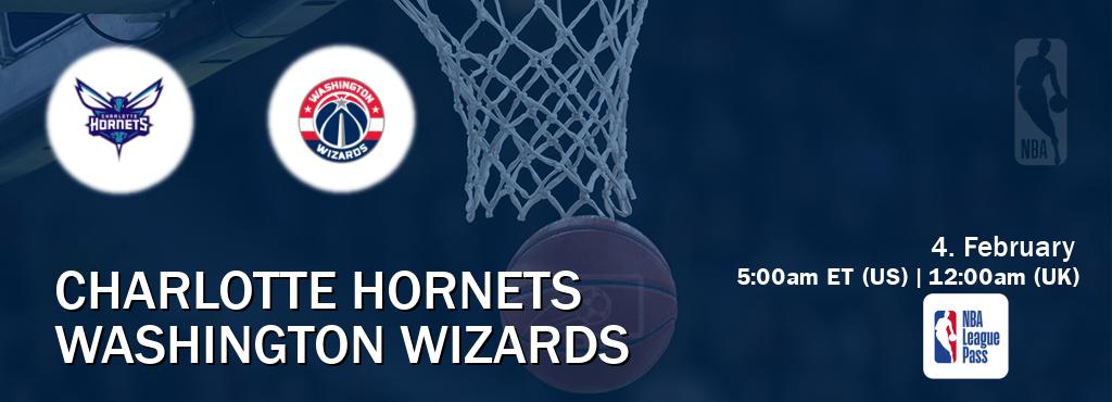 You can watch game live between Charlotte Hornets and Washington Wizards on NBA League Pass.