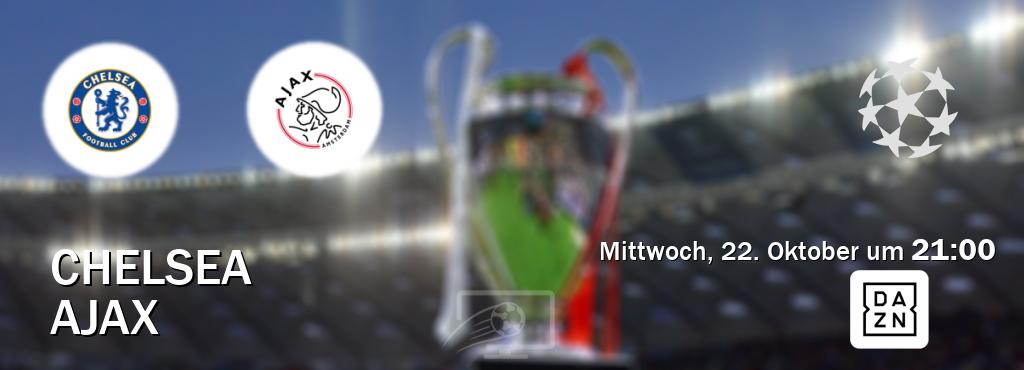 Das Spiel zwischen Chelsea und Ajax wird am Mittwoch, 22. Oktober um 21:00, live vom DAZN übertragen. Das Spiel zwischen Chelsea und Ajax wird am Mittwoch, 22. Oktober um 21:00, live vom DAZN übertragen.