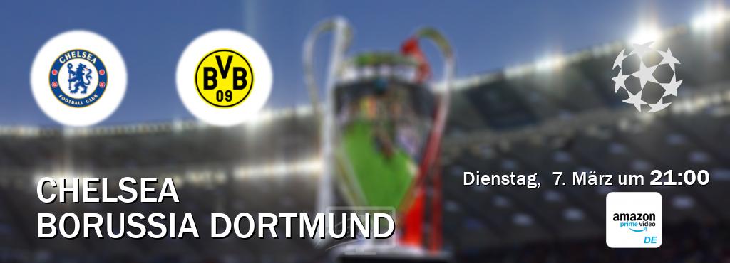 Das Spiel zwischen Chelsea und Borussia Dortmund wird am Dienstag,  7. März um  21:00, live vom Amazon Prime DE übertragen.