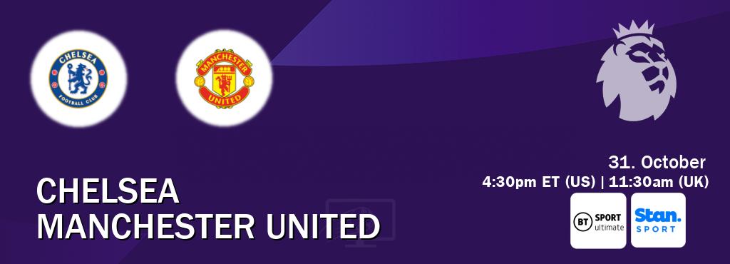 You can watch game live between Chelsea and Manchester United on TNT Sports Ultimate(UK) and Stan Sport(AU). You can watch game live between Chelsea and Manchester United on TNT Sports Ultimate(UK) and Stan Sport(AU).