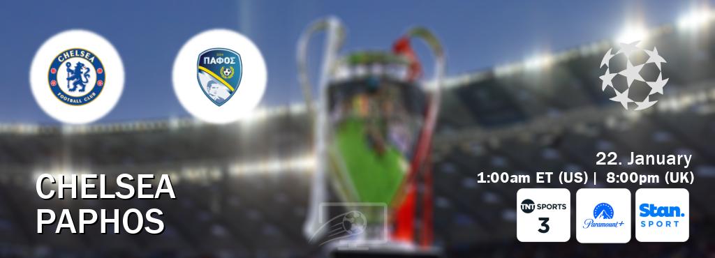 You can watch game live between Chelsea and Paphos on TNT Sports 3(UK), Paramount+(US), Stan Sport(AU). You can watch game live between Chelsea and Paphos on TNT Sports 3(UK), Paramount+(US), Stan Sport(AU).