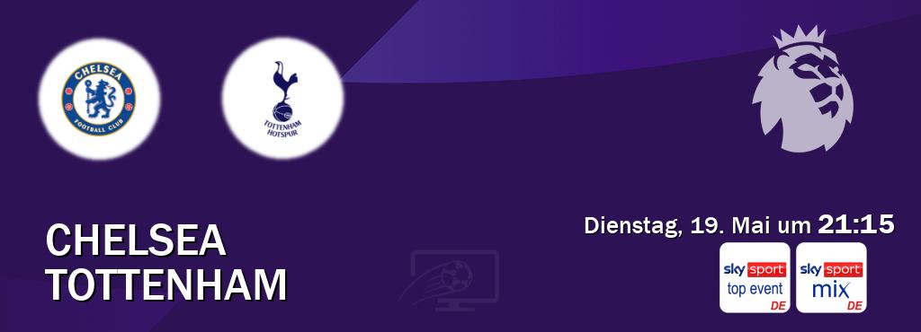 Das Spiel zwischen Chelsea und Tottenham wird am Dienstag, 19. Mai um 21:15, live vom Sky Sport Top Event und Sky Sport Mix übertragen. Das Spiel zwischen Chelsea und Tottenham wird am Dienstag, 19. Mai um 21:15, live vom Sky Sport Top Event und Sky Sport Mix übertragen.