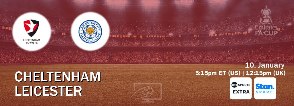 You can watch game live between Cheltenham and Leicester on TNT Sports Extra(UK) and Stan Sport(AU). You can watch game live between Cheltenham and Leicester on TNT Sports Extra(UK) and Stan Sport(AU).