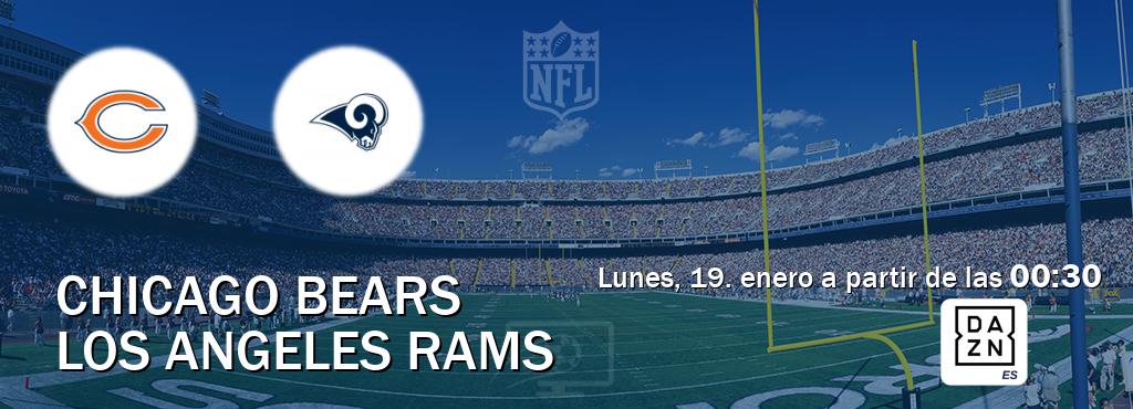 El partido entre Chicago Bears y Los Angeles Rams será retransmitido por DAZN España (lunes, 19. enero a partir de las 00:30). El partido entre Chicago Bears y Los Angeles Rams será retransmitido por DAZN España (lunes, 19. enero a partir de las 00:30).