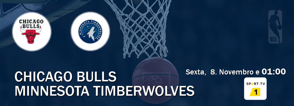 Jogo entre Chicago Bulls e Minnesota Timberwolves tem emissão Sport TV 1 (Sexta,  8. Novembro e  01:00).