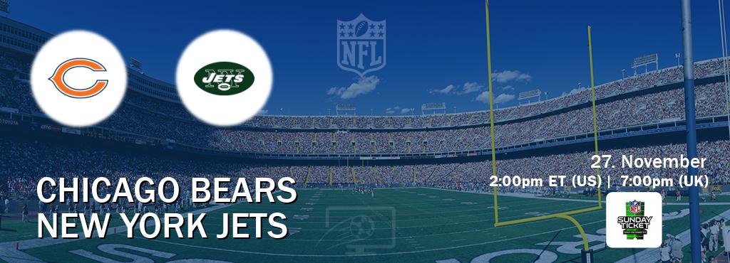 You can watch game live between Chicago Bears and New York Jets on NFL Sunday Ticket.