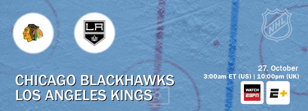 You can watch game live between Chicago Blackhawks and Los Angeles Kings on WatchESPN(AU) and ESPN+(US). You can watch game live between Chicago Blackhawks and Los Angeles Kings on WatchESPN(AU) and ESPN+(US).