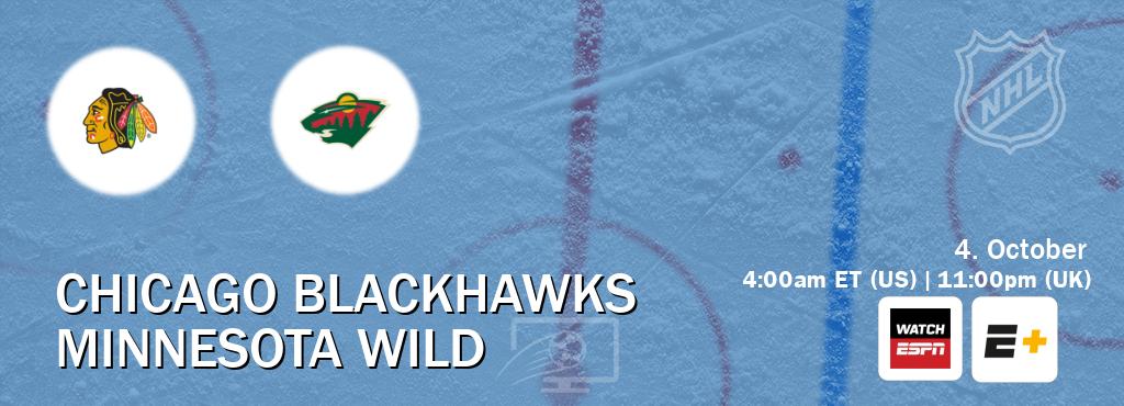 You can watch game live between Chicago Blackhawks and Minnesota Wild on WatchESPN(AU) and ESPN+(US).