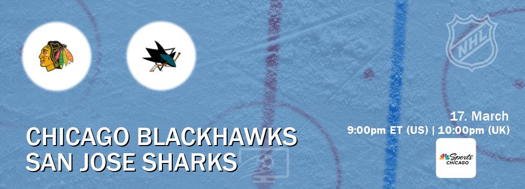 You can watch game live between Chicago Blackhawks and San Jose Sharks on NBCS Chicago(US).