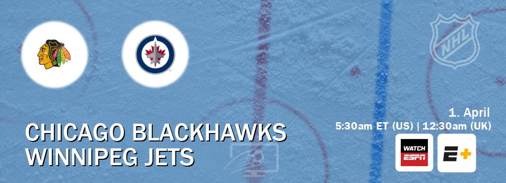 You can watch game live between Chicago Blackhawks and Winnipeg Jets on WatchESPN(AU) and ESPN+(US).