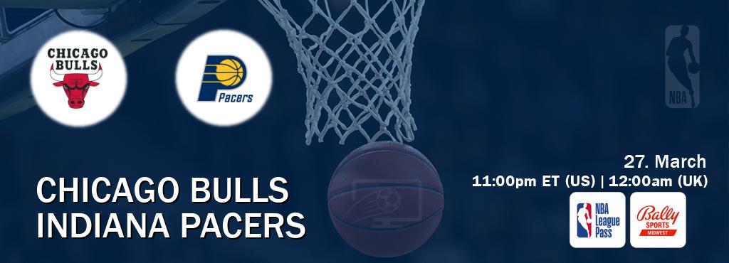 You can watch game live between Chicago Bulls and Indiana Pacers on NBA League Pass and Bally Sports Midwest(US).
