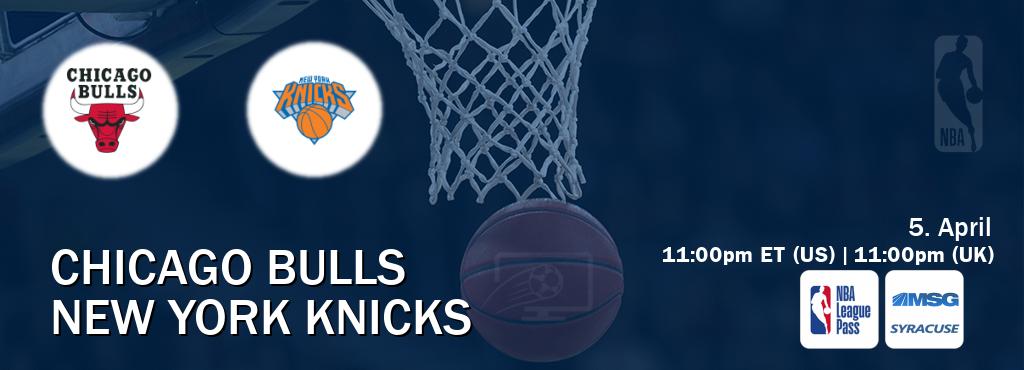 You can watch game live between Chicago Bulls and New York Knicks on NBA League Pass and MSG Syracuse(US).