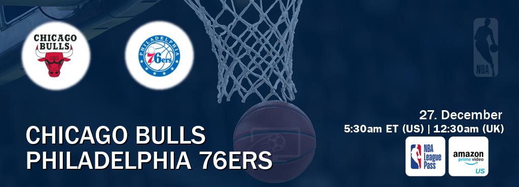 You can watch game live between Chicago Bulls and Philadelphia 76ers on NBA League Pass and Amazon Prime US(US). You can watch game live between Chicago Bulls and Philadelphia 76ers on NBA League Pass and Amazon Prime US(US).