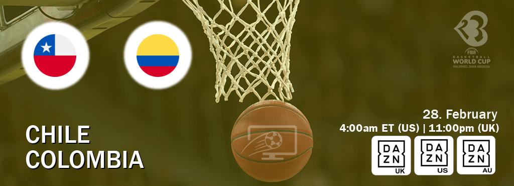 You can watch game live between Chile and Colombia on DAZN UK(UK), DAZN(US), DAZN(AU).