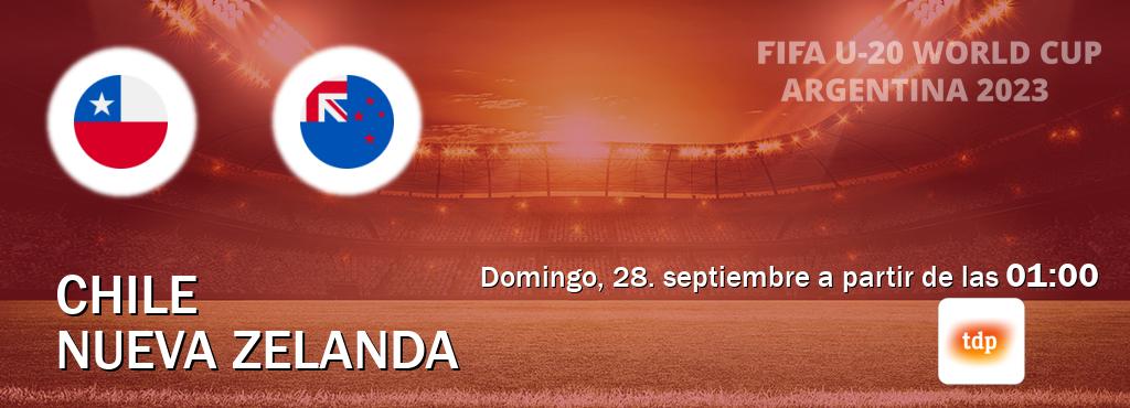 El partido entre Chile U20 y Nueva Zelanda U20 será retransmitido por Teledeporte (domingo, 28. septiembre a partir de las 01:00). El partido entre Chile U20 y Nueva Zelanda U20 será retransmitido por Teledeporte (domingo, 28. septiembre a partir de las 01:00).