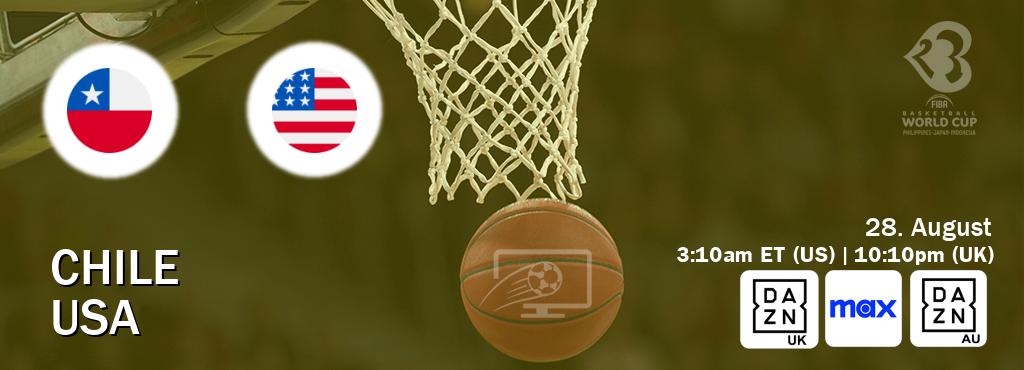 You can watch game live between Chile and USA on DAZN UK(UK), Max(US), DAZN(AU).