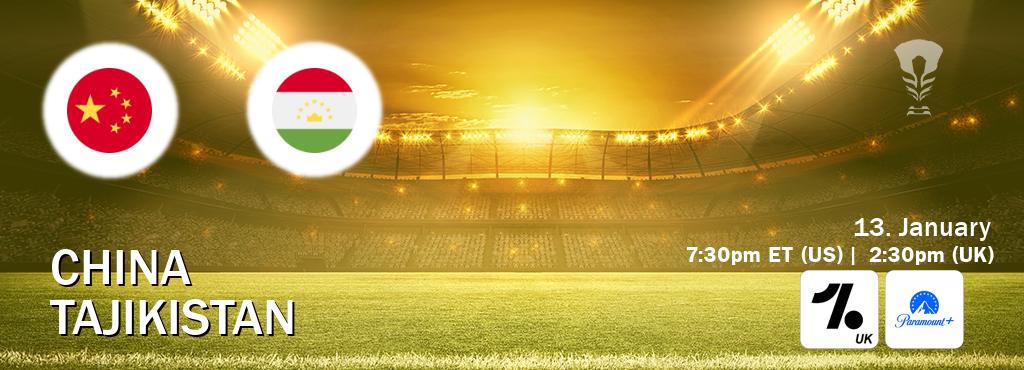 You can watch game live between China and Tajikistan on OneFootball UK(UK) and Paramount+(US).