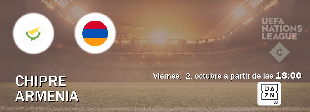 El partido entre Chipre y Armenia será retransmitido por DAZN España (viernes, 2. octubre a partir de las 18:00). El partido entre Chipre y Armenia será retransmitido por DAZN España (viernes, 2. octubre a partir de las 18:00).