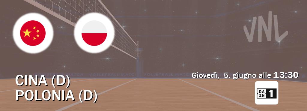 Il match Cina (D) - Polonia (D) sarà trasmesso in diretta TV su Zona DAZN (ore 13:30)