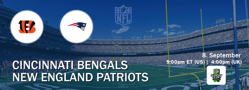 You can watch game live between Cincinnati Bengals and New England Patriots on NFL Sunday Ticket(US).