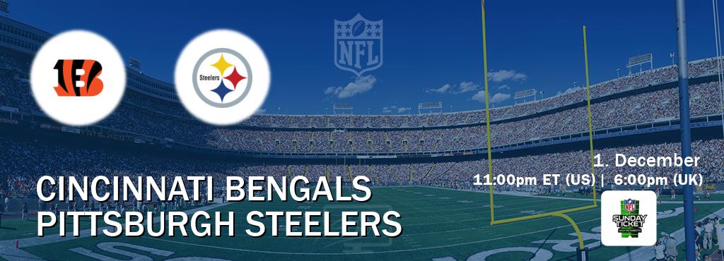 You can watch game live between Cincinnati Bengals and Pittsburgh Steelers on NFL Sunday Ticket(US).