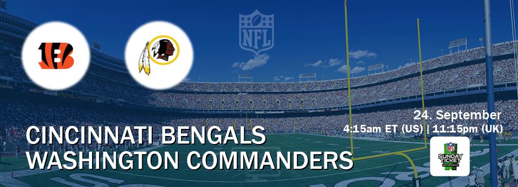 You can watch game live between Cincinnati Bengals and Washington Commanders on NFL Sunday Ticket(US).