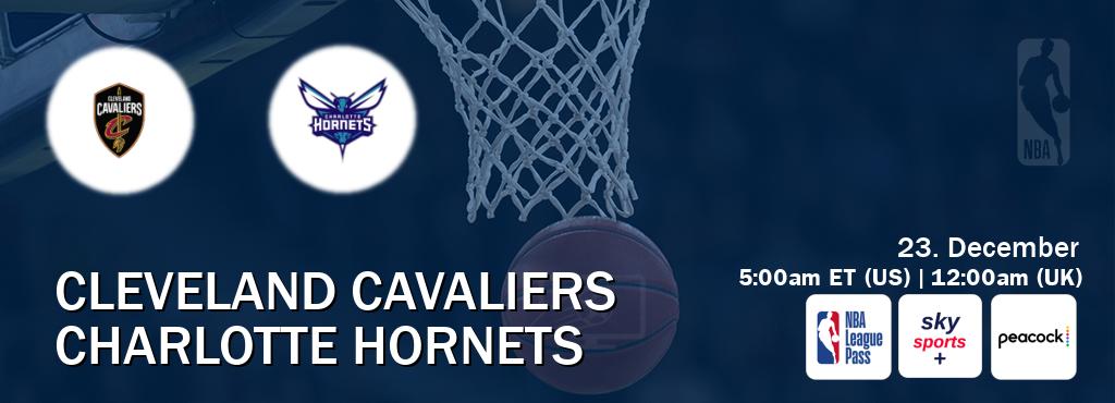 You can watch game live between Cleveland Cavaliers and Charlotte Hornets on NBA League Pass, Sky Sports+(UK), Peacock(US). You can watch game live between Cleveland Cavaliers and Charlotte Hornets on NBA League Pass, Sky Sports+(UK), Peacock(US).