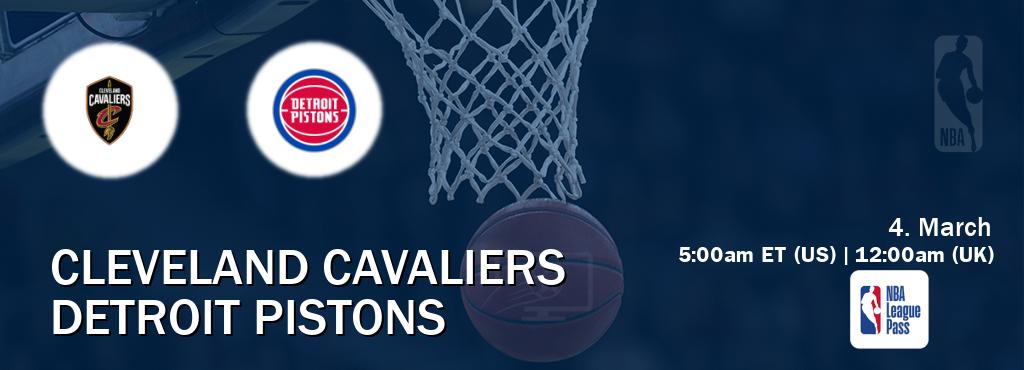 You can watch game live between Cleveland Cavaliers and Detroit Pistons on NBA League Pass.