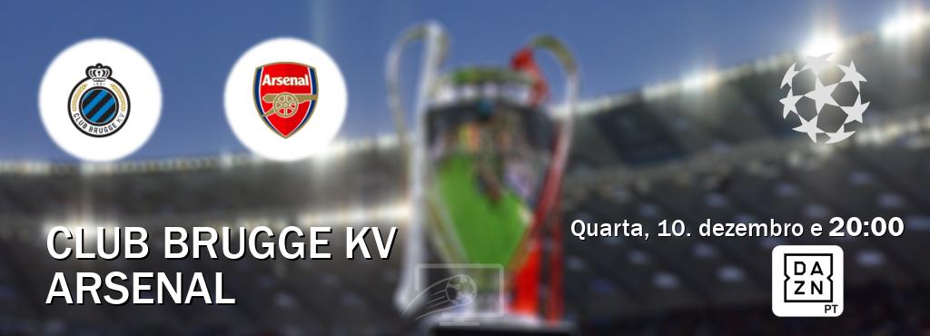 Jogo entre Club Brugge KV e Arsenal tem emissão DAZN (quarta, 10. dezembro e  20:00).