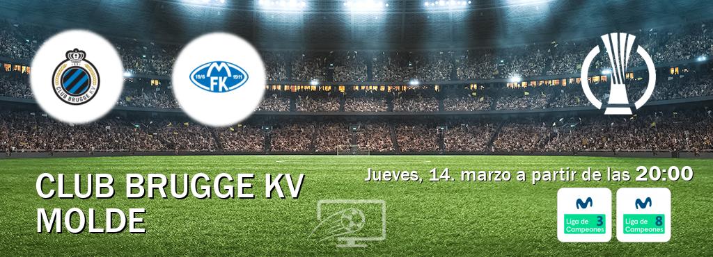 El partido entre Club Brugge KV y Molde será retransmitido por Movistar Liga de Campeones 3 y Movistar Liga de Campeones 8 (jueves, 14. marzo a partir de las  20:00).