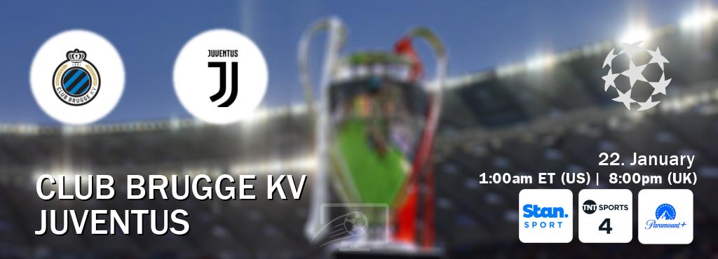 You can watch game live between Club Brugge KV and Juventus on Stan Sport(AU), TNT Sports 4(UK), Paramount+(US).