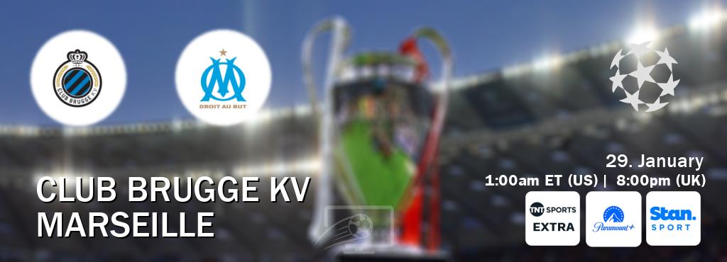 You can watch game live between Club Brugge KV and Marseille on TNT Sports Extra(UK), Paramount+(US), Stan Sport(AU). You can watch game live between Club Brugge KV and Marseille on TNT Sports Extra(UK), Paramount+(US), Stan Sport(AU).