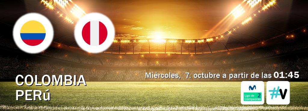 El partido entre Colombia y Perú será retransmitido por Movistar Liga de Campeones 2 y M+ Vamos (miércoles,  7. octubre a partir de las  01:45).